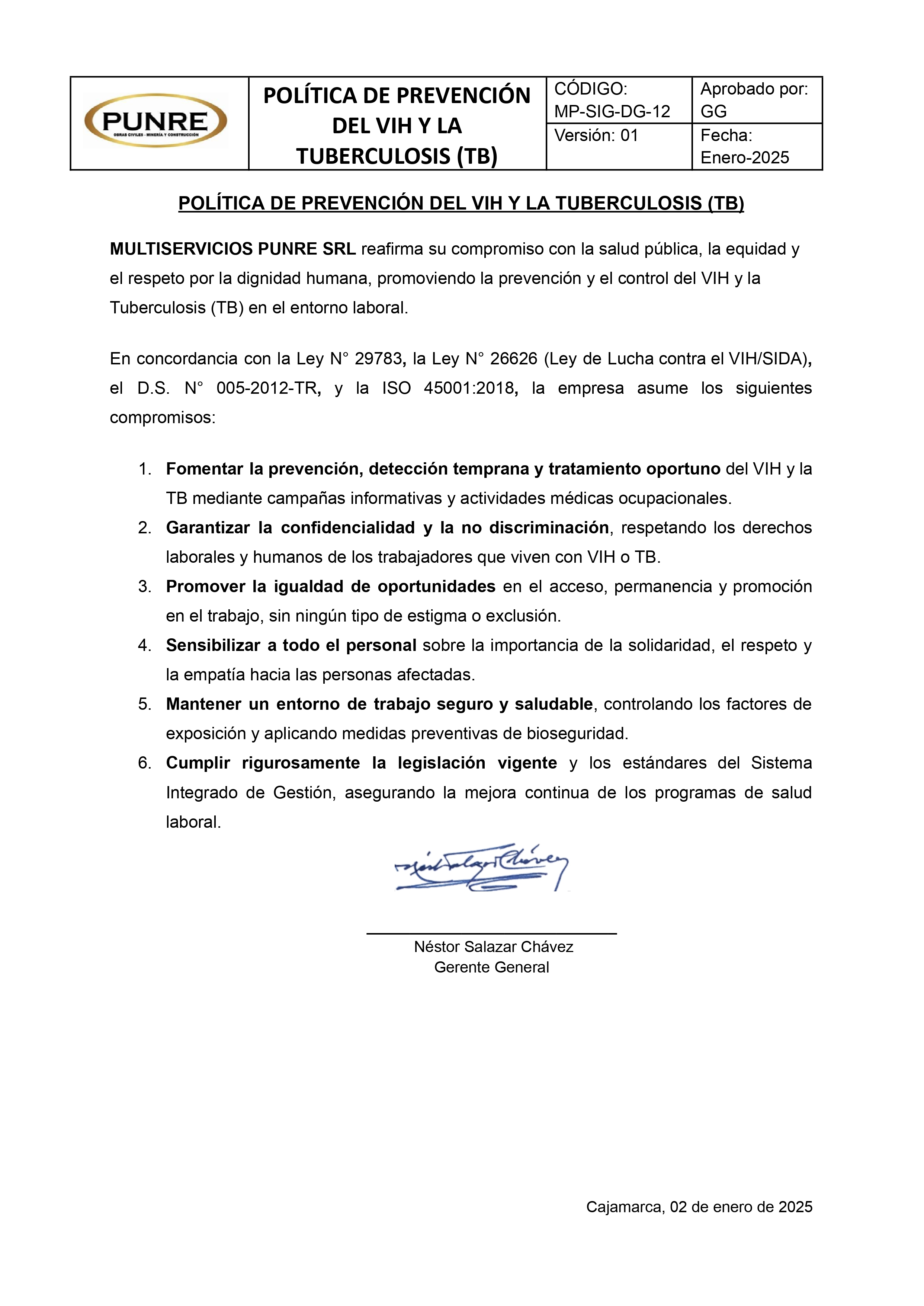 POLITICA DE PREVENCION DEL VIH Y LA TUBERCULOSIS